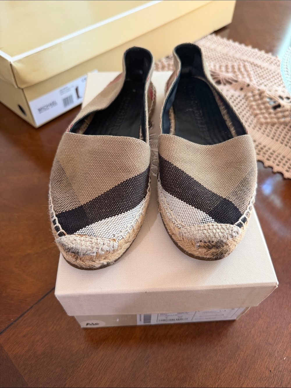 Burberry Beige and Black Canvas Espadrille Flats - Women